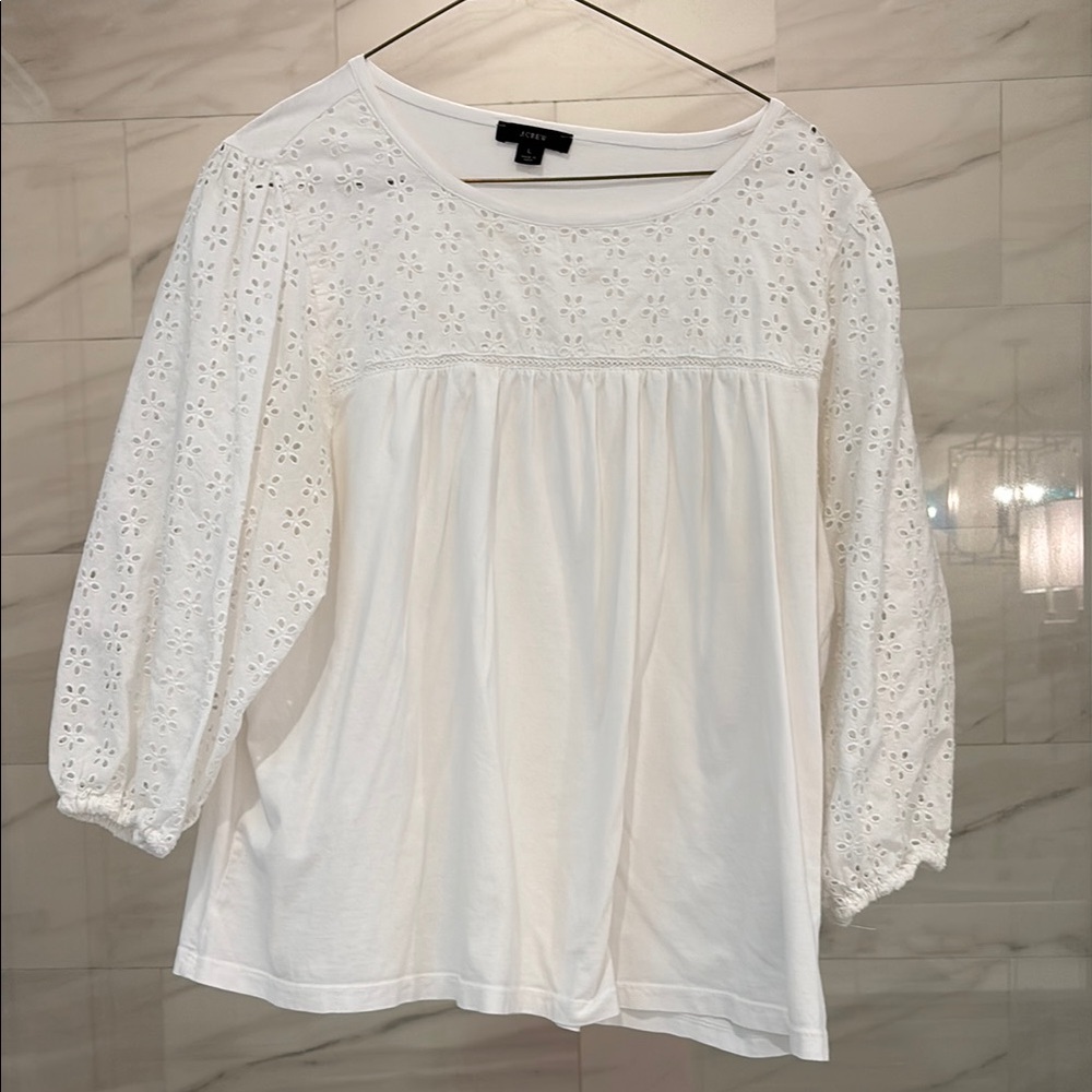 J. Crew Cream Relaxed Blouse with Embellished Details